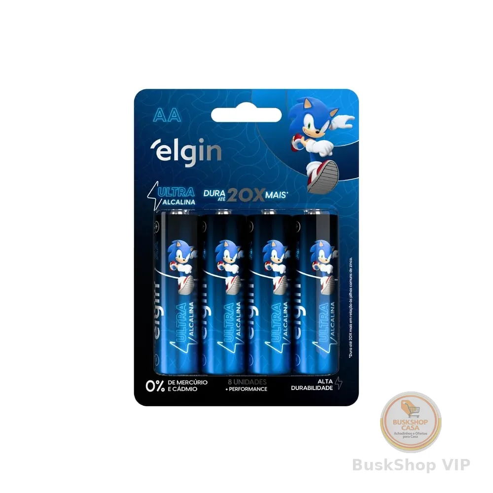 Pilha Ultra Alcalina AA Elgin – Cartela com 8 Unidades Comum