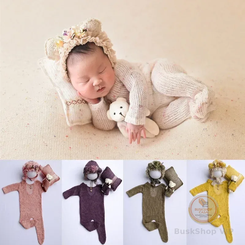 Adereços para fotografia de recém-nascidos, macacão para meninos e meninas, chapéu, macacão para bebês, roupa, adereços para fotografia
