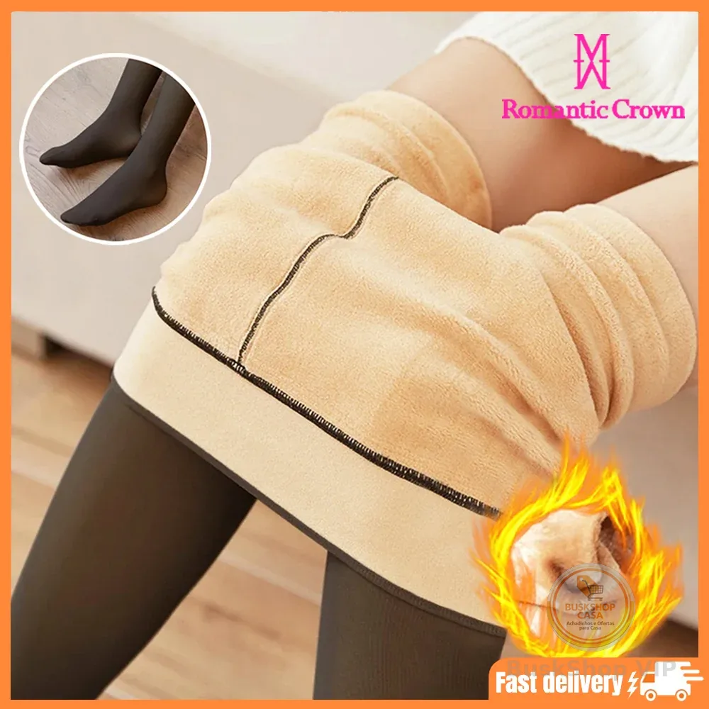 ROMANTIC CROWN Meia-Calça Térmica Forrada Peluciada Translúcida De Lã Quente Feminina Para Inverno