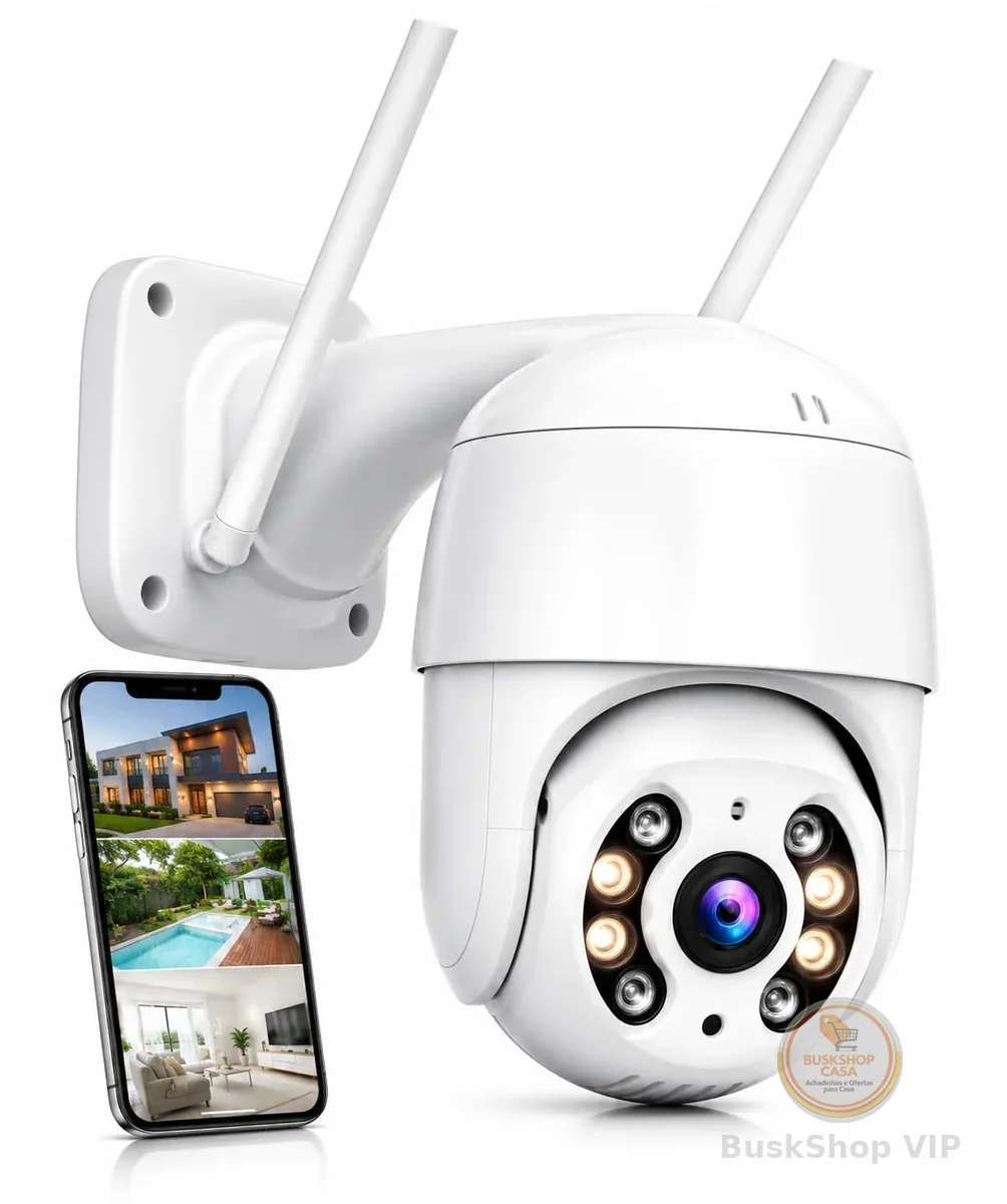 Câmera de Segurança Wi-Fi Externa A8 1080p PTZ 360° com Visão Noturna Colorida, Áudio Bidirecional, App ICSee em Português, Homologação Anatel e IP66