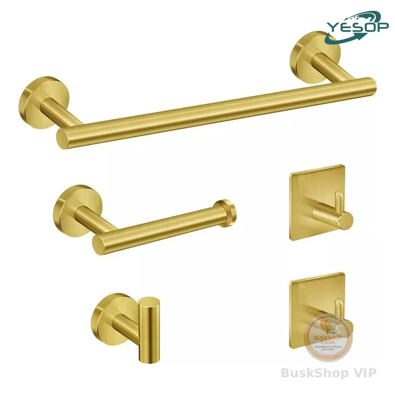 YESOP Kit Acessórios Banheiro Dourado Toalheiros Suportes Para Papel Higiênico 5 Peças