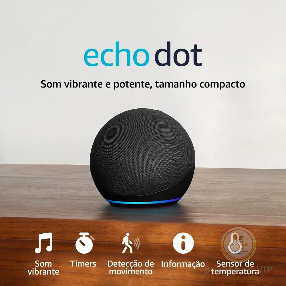 Echo Dot (Geração mais recente) | Smart speaker com Alexa, som vibrante e potente, Wi-Fi e Bluetooth | Cor Preta