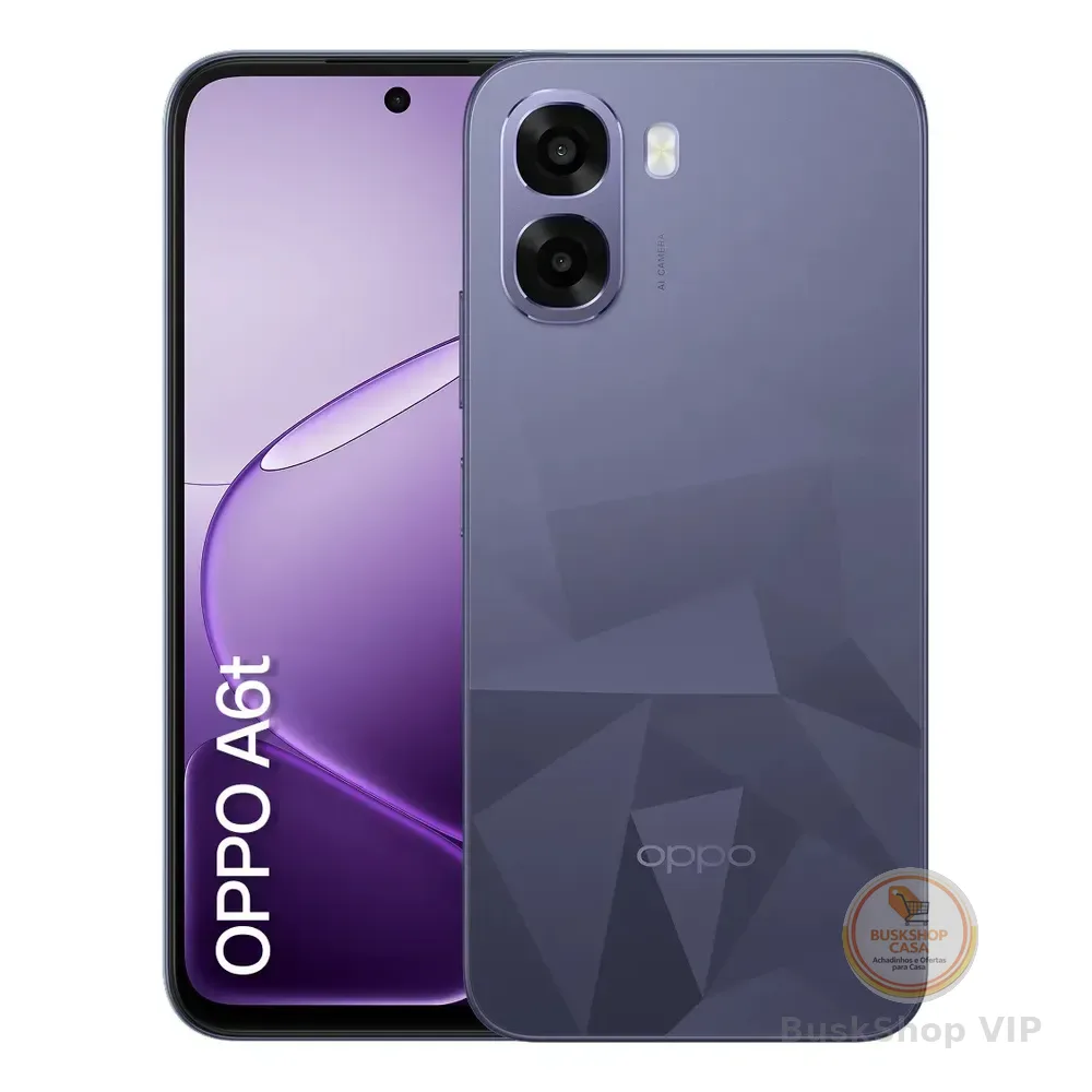 Smartphone Oppo A6t 128gb, 12gb Ram (4gb + 8gb Virtual Ram), Bateria Gigante De 6500mah, Processador Snapdragon, Tela 120hz, Ai Câmera, Ip64 - Violeta Violeta-escuro