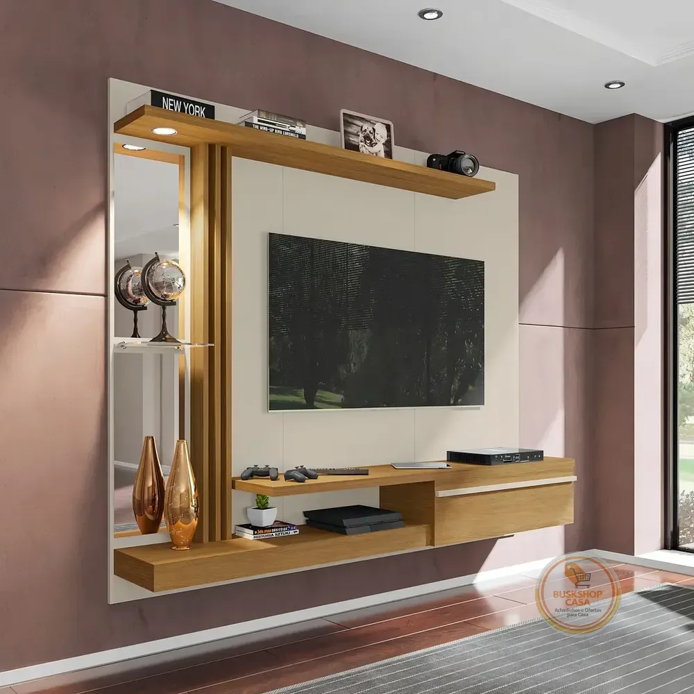 Painel Denver Para Tvs 55 Polegadas Led Elétrico E Fc Off White/cinamomo