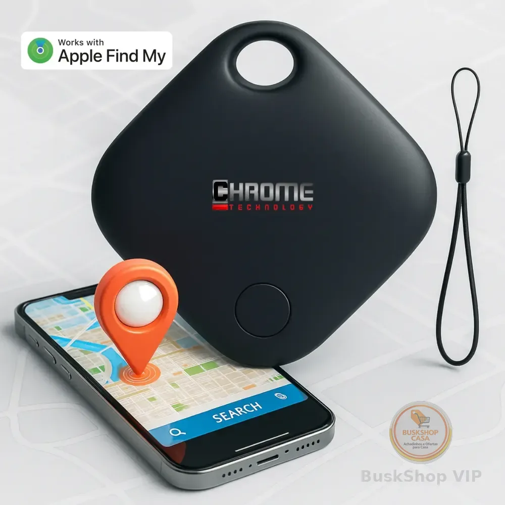 Mini Localizador Rastreador Smart Tag Gps Com Cordão Chaveiro Cor Preto Compatível Com iPhone Apple Chrome Technology