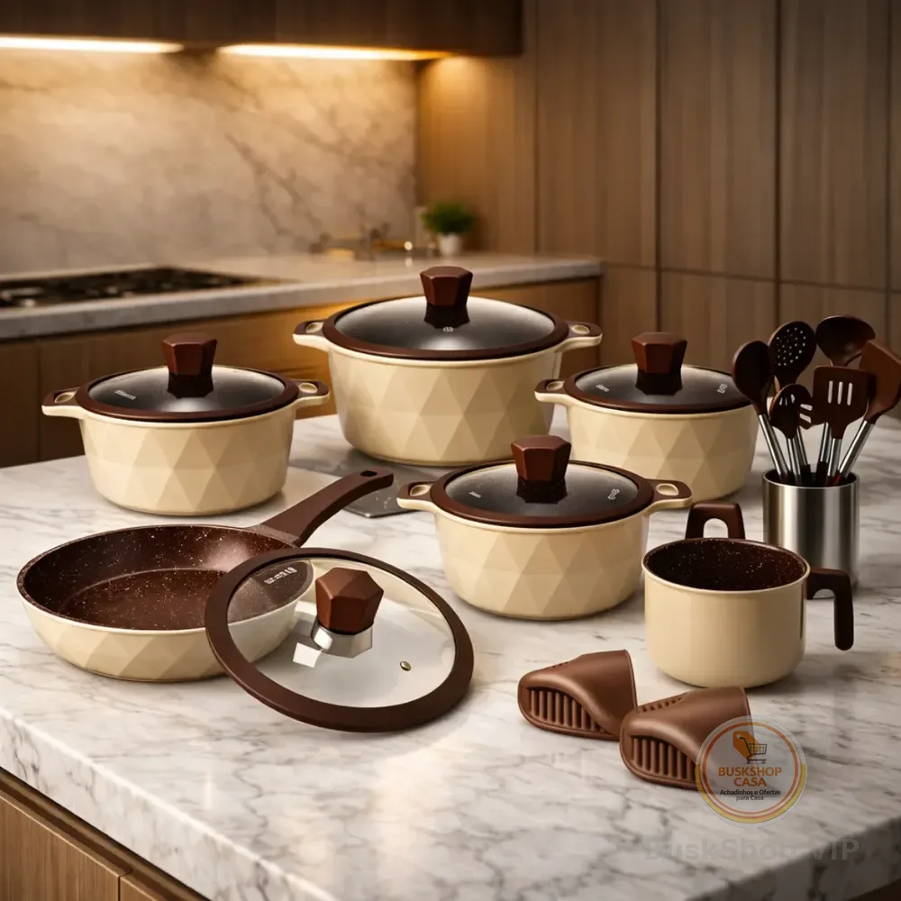 Conjunto Panelas Cerâmica Champs Elysees 18 Peças Creme