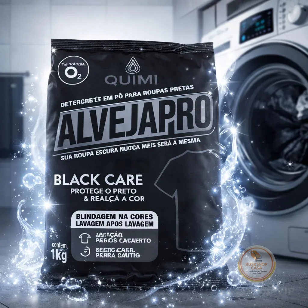 AlvejaPro Black Detergente em Pó 1kg para Roupas Pretas – Mantém a Cor Intensa, Evita Desbotamento, Limpeza Profunda sem Manchas (Tira Manchas Preto)