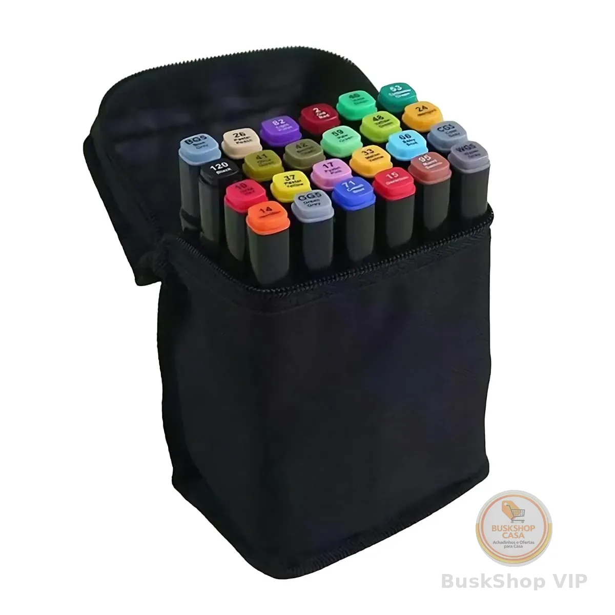 Canetinha Ponta Dupla para Colorir Kit Estojo de Canetas Escolar Marcador Coloridas Permanente Duas Pontas (24)
