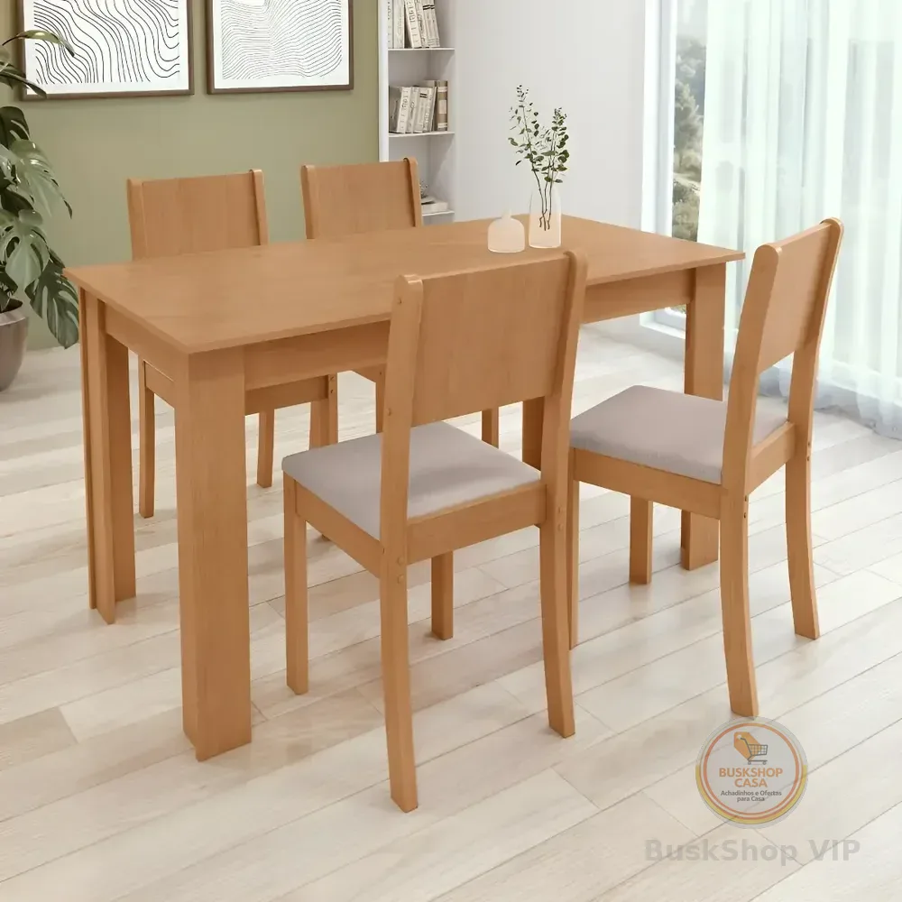 Conjunto Sala De Jantar Com 4 Cadeiras Grupo Lopas Easy Line Cor Amêndoa Amendoa Clean Liso
