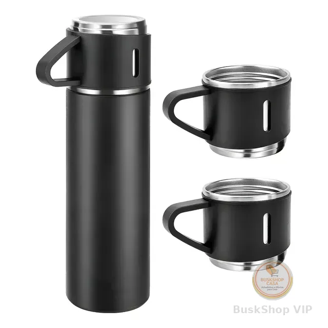 500ml Caneca Kit Garrafa Térmica Vacuum Bottle Inox + 3 Xíca