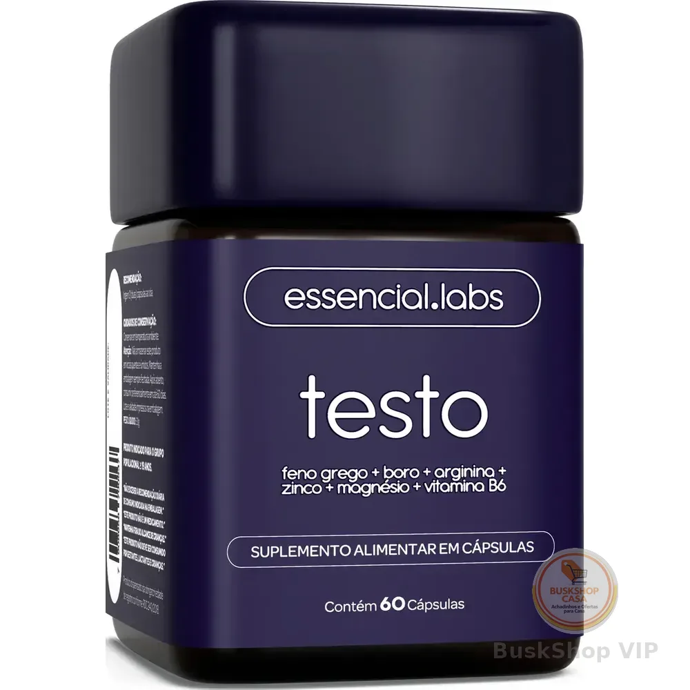 Testo Essencial - Fórmula Exclusiva Com Feno Grego + Boro + Arginina + Zma + Vitamina B6 - Precursor Da Testosterona - 60 Cápsulas Sem Sabor