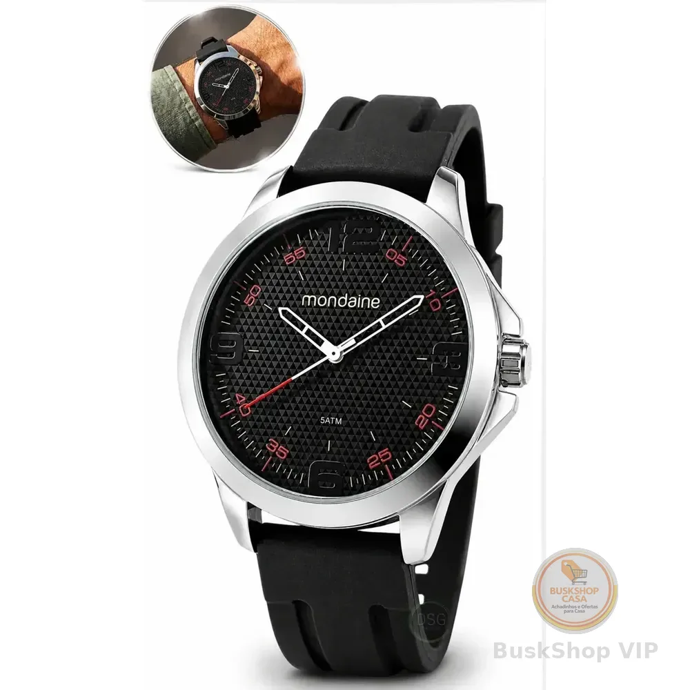 Relógio Mondaine Masculino De Pulso Analógico Quartzo Pulseira Silicone Confortável Preto Prata Prova D'água 50 Metros Prateado