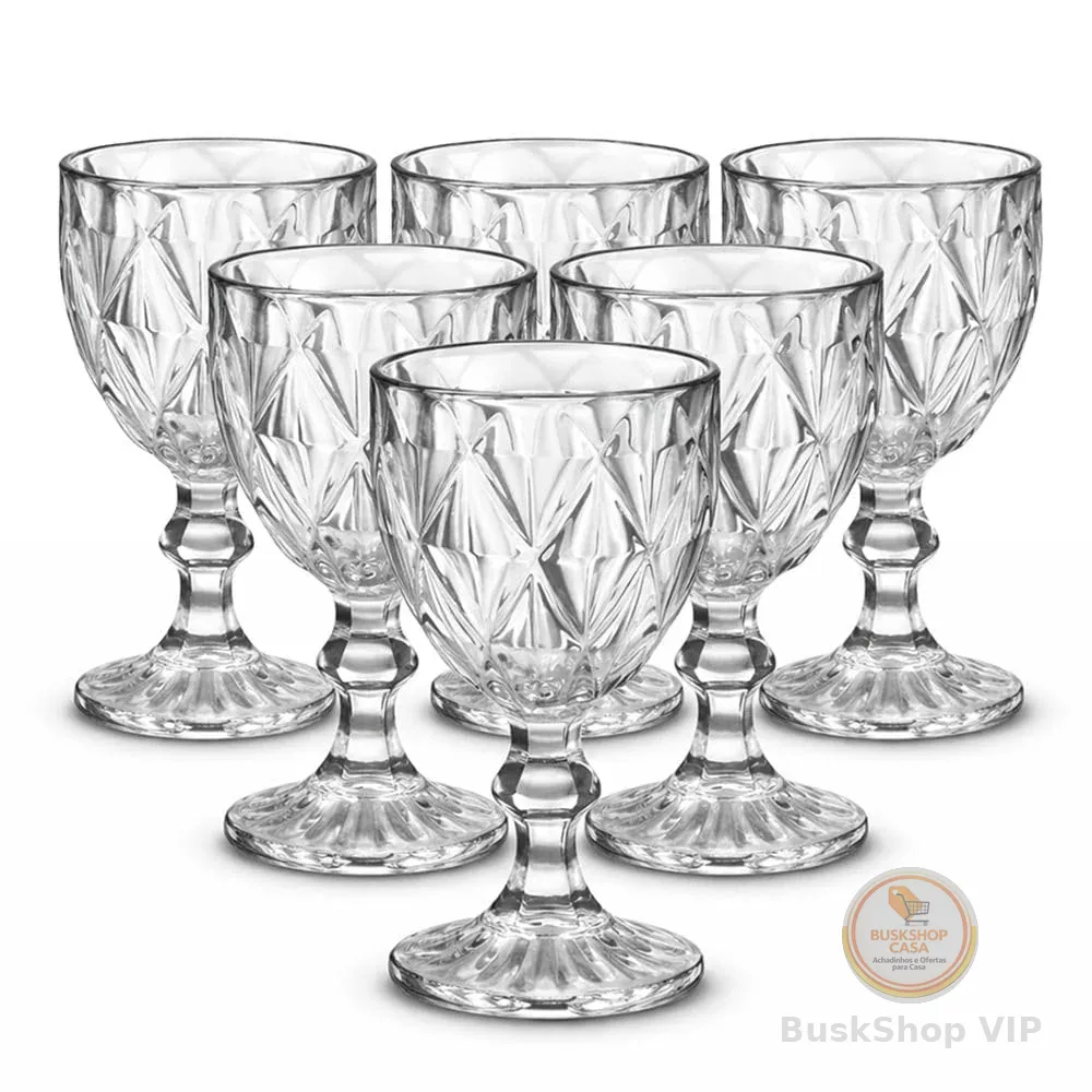 Jogo de 6 Taças de Vidro Diamond Transparente 315ml Design Elegante e Resistente Ideal para Suco Água Refrigerante Drinks e Café Transparente para Cozinha Bar e Restaurante