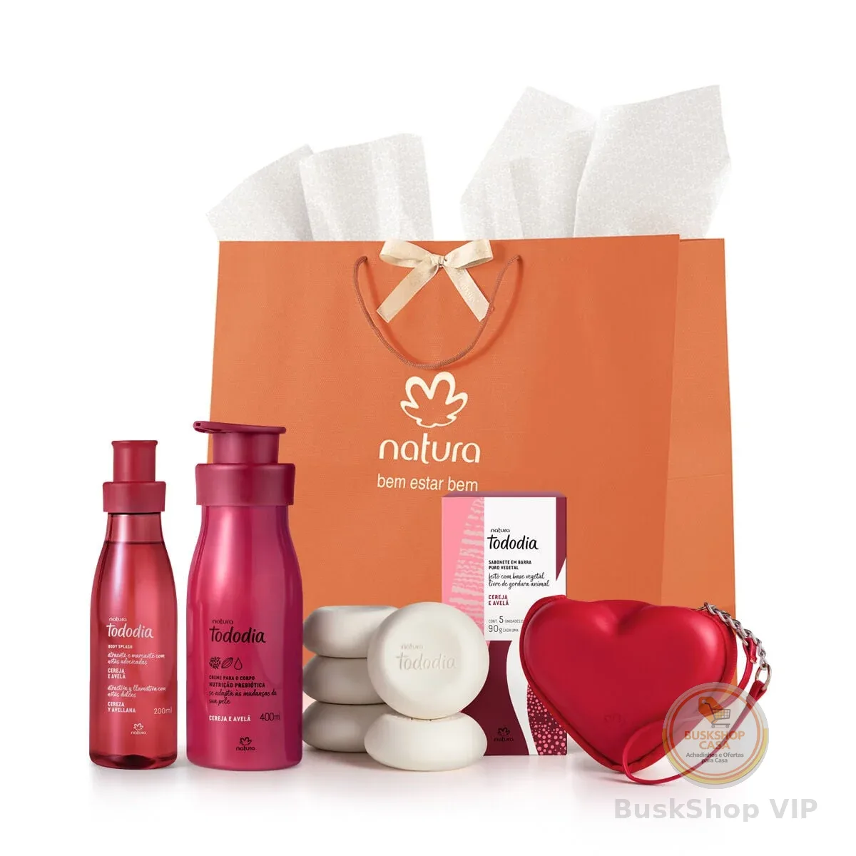 Presente Namorados Cereja e Avelã (Body Splash + Creme + Sabonetes + Mini Bolsa)