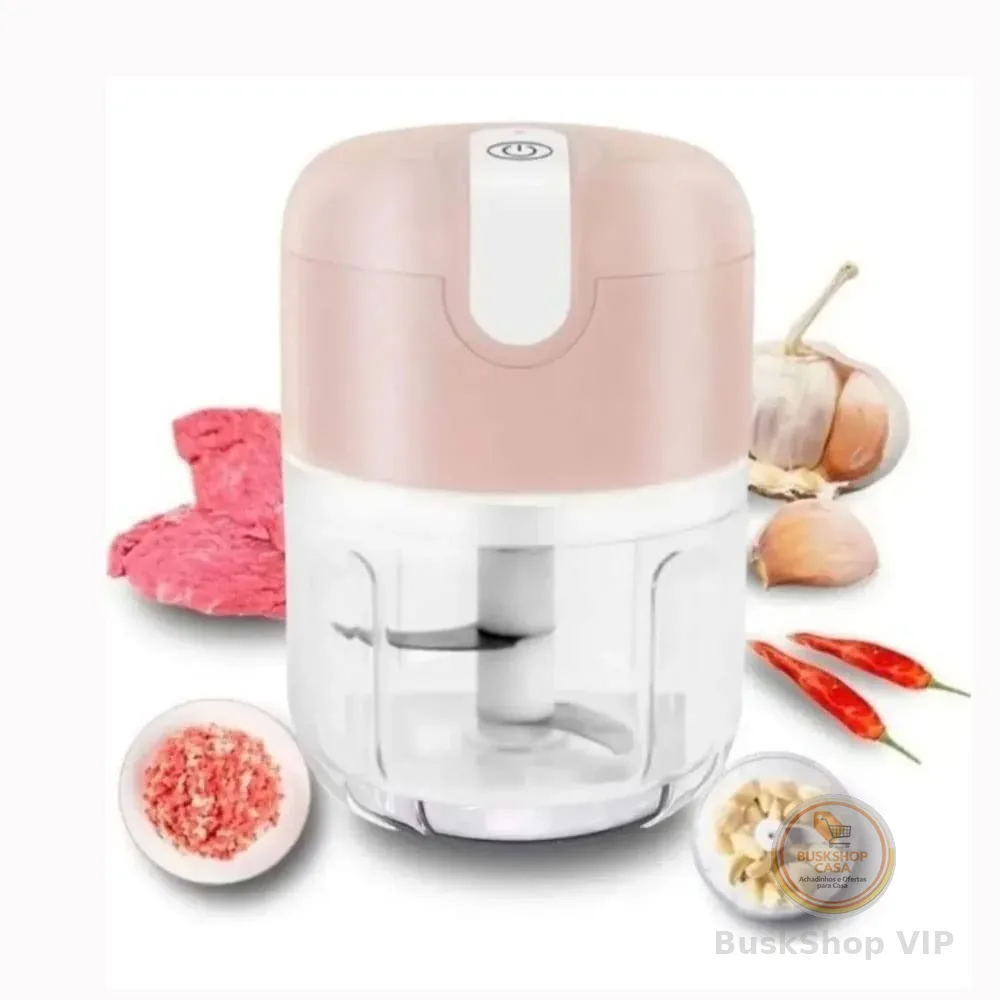 Mini Processador De Alimentos 3 Lâminas Elétrico 250ml Usb (Rosa)