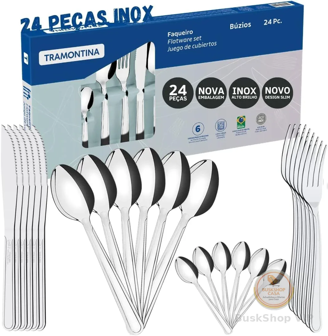 Jogo de Talheres Faqueiro Inox 24 Peças Búzios Tramontina