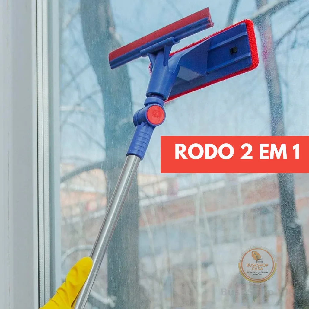 Rodo Limpa Vidros 2 em 1 com Cabo Extensível Esfrega e Seca Sem Esforço