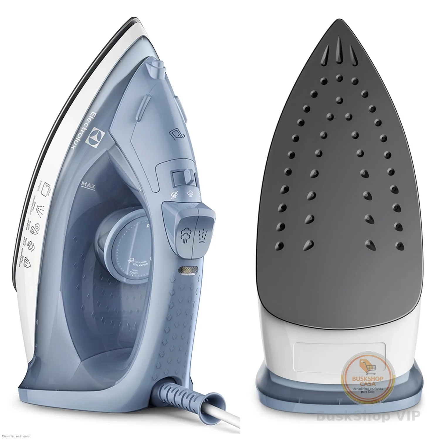 Ferro de passar seco e vapor Electrolux base antiaderente vapor vertical extra 1200W cabo 1,35m azul ESI10 127v