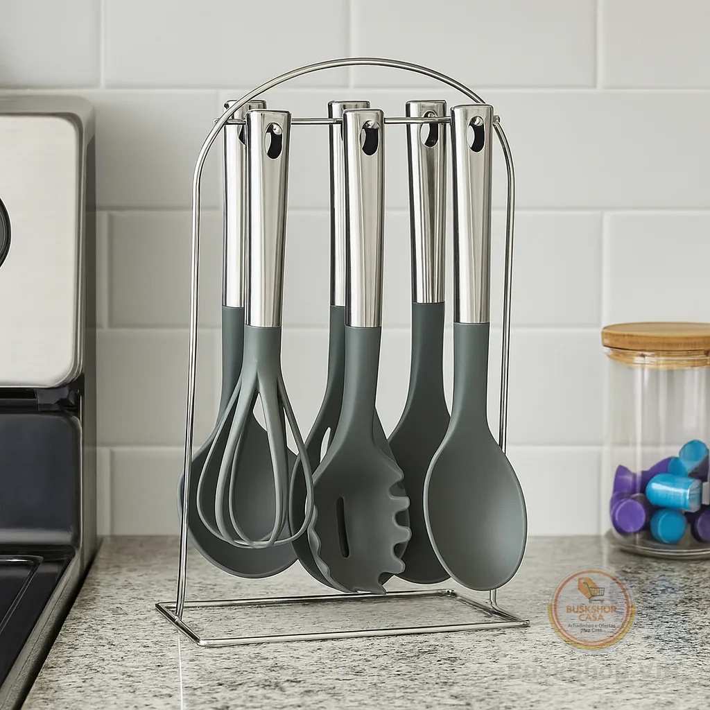 Jogo de Cozinha de Nylon e Aço Inox