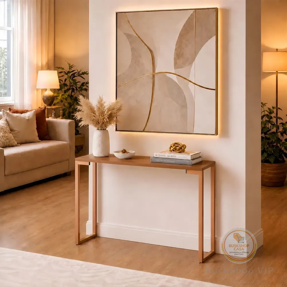 Mesa Cantinho Do Café 90cm Aparador Industrial Aço Rose Gold Marrom