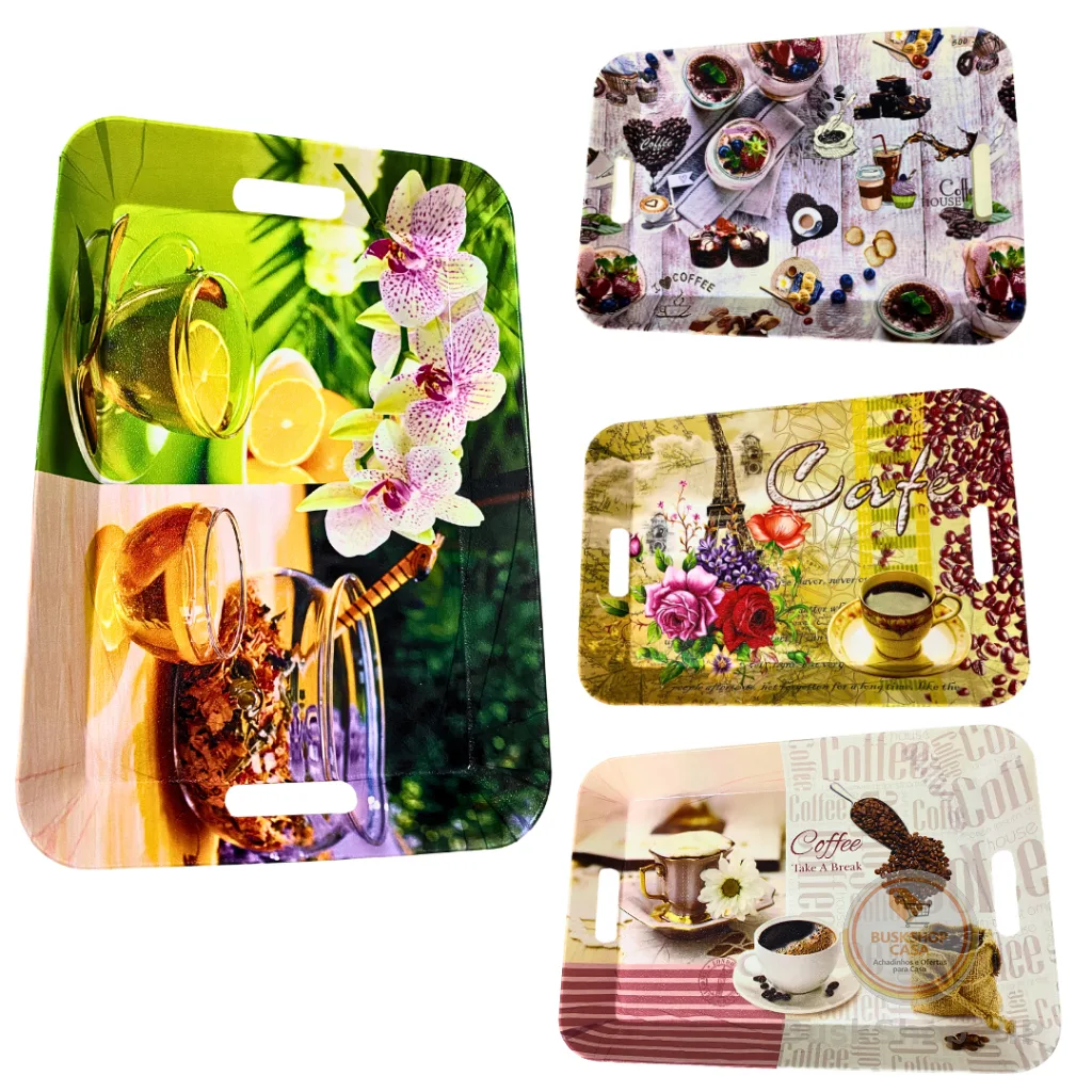 BANDEJA TRAVESSA RETANGULAR C/ ALÇA DECORATIVA 41X28CM GR