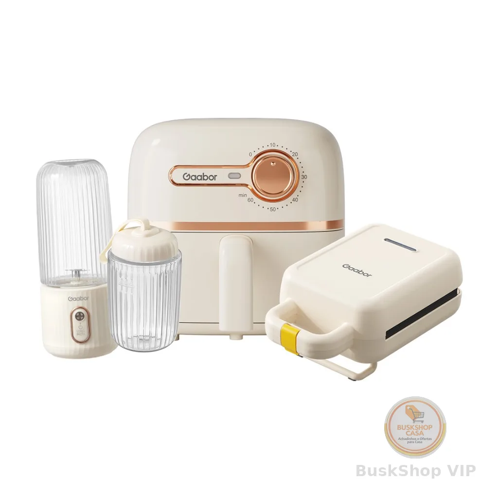 Gaabor Kit de Cozinha Portátil 3 em 1: Air Fryer, Sanduicheira e Liquidificador