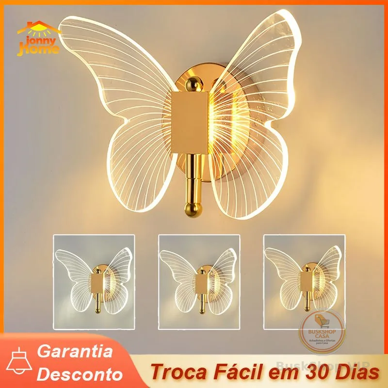 Dourada LED Arandela Borboleta De Parede,3 Tons de Luz,Decorativa iluminação interna