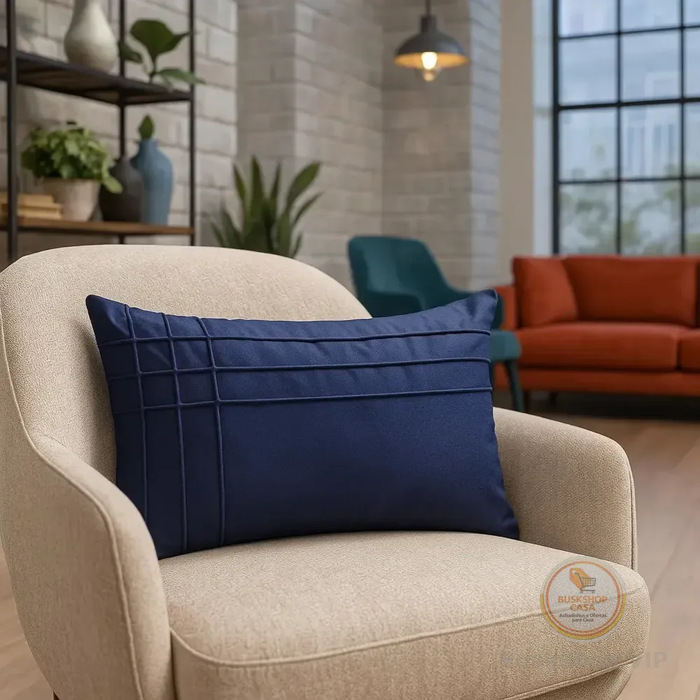 Almofada Retangular Para Sofá Cama Aveludadas Modernas 30x50 Azul-marinho Veludo Nervurada