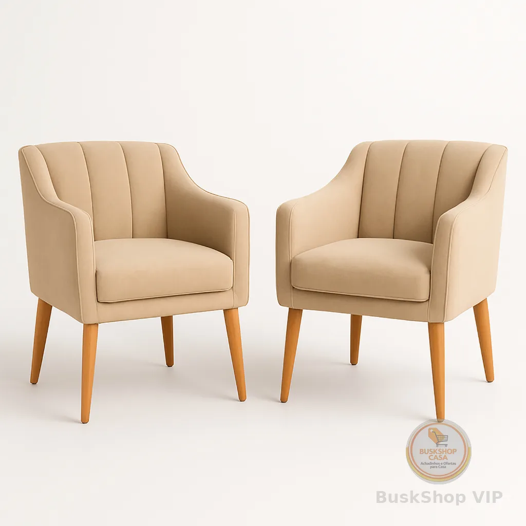 Kit com 2 Cadeiras Poltrona para Sala Moderna e Confortável Mila Suede