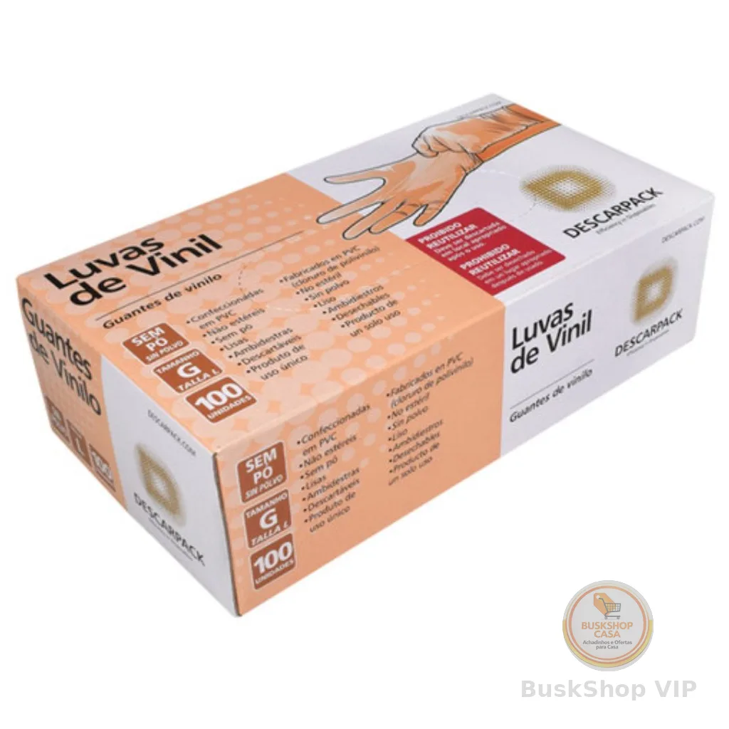 Luva de Vinil Sem Pó Descartável Descarpack com 100un