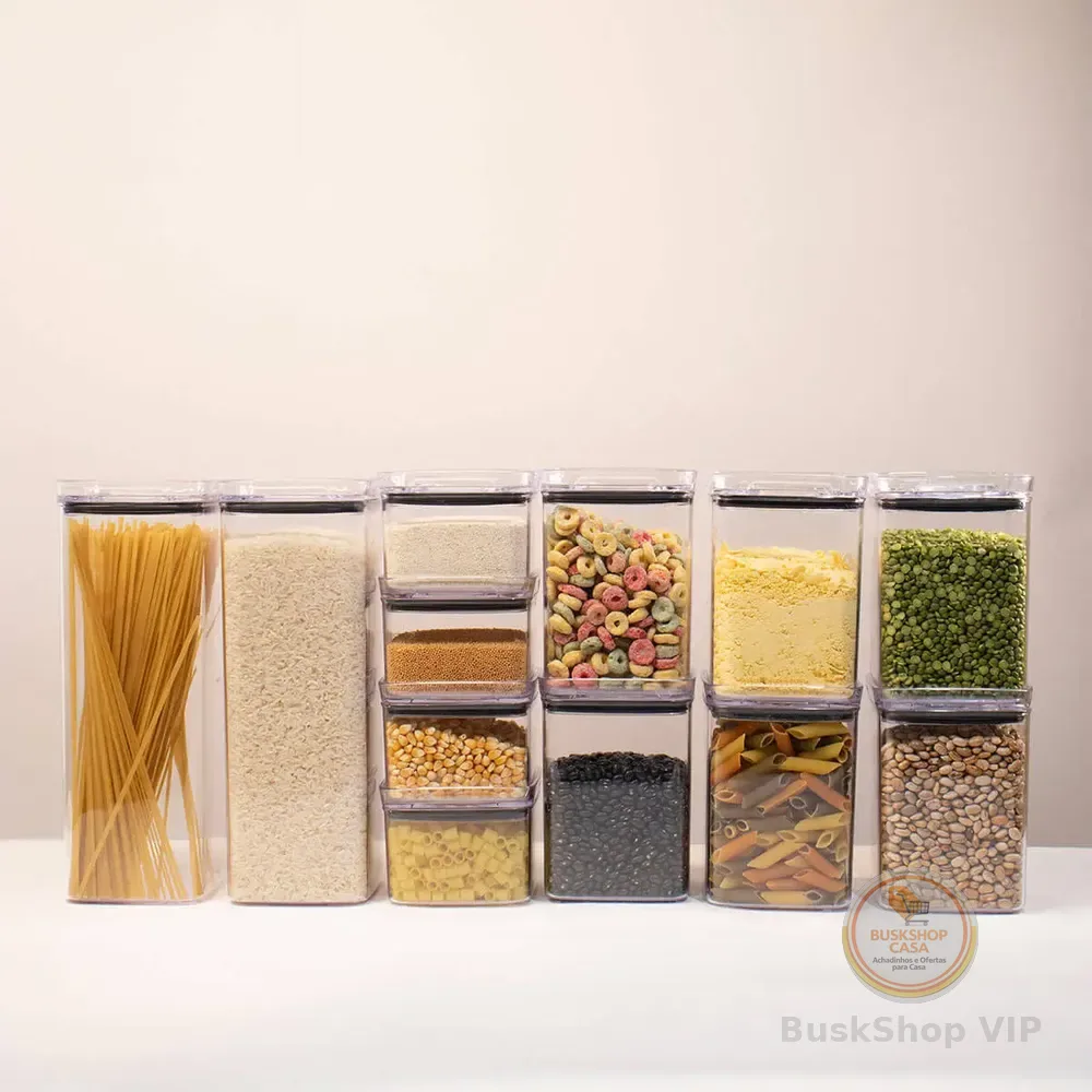 Kit 12 Potes Porta Mantimentos Hermético Cozinha 0,5l 1l 2,2 Transparente
