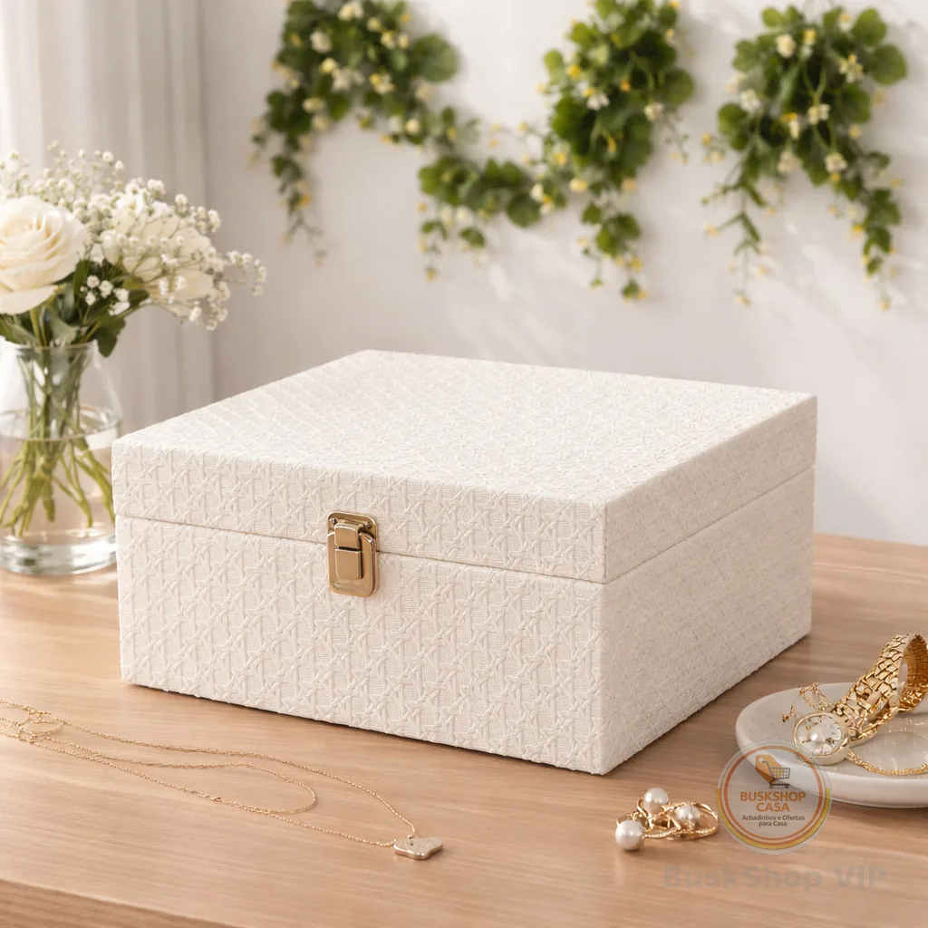 Caixa Organizadora Decorativa Textura Rattan Branca - 20cm/28cm