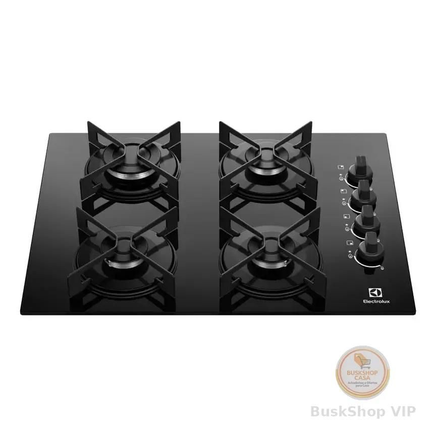 Cooktop 4 Bocas A Gás Electrolux Mesa De Vidro Efficient Grade De Aço Fosco (ke4gr) Bivolt Preto 127/220v