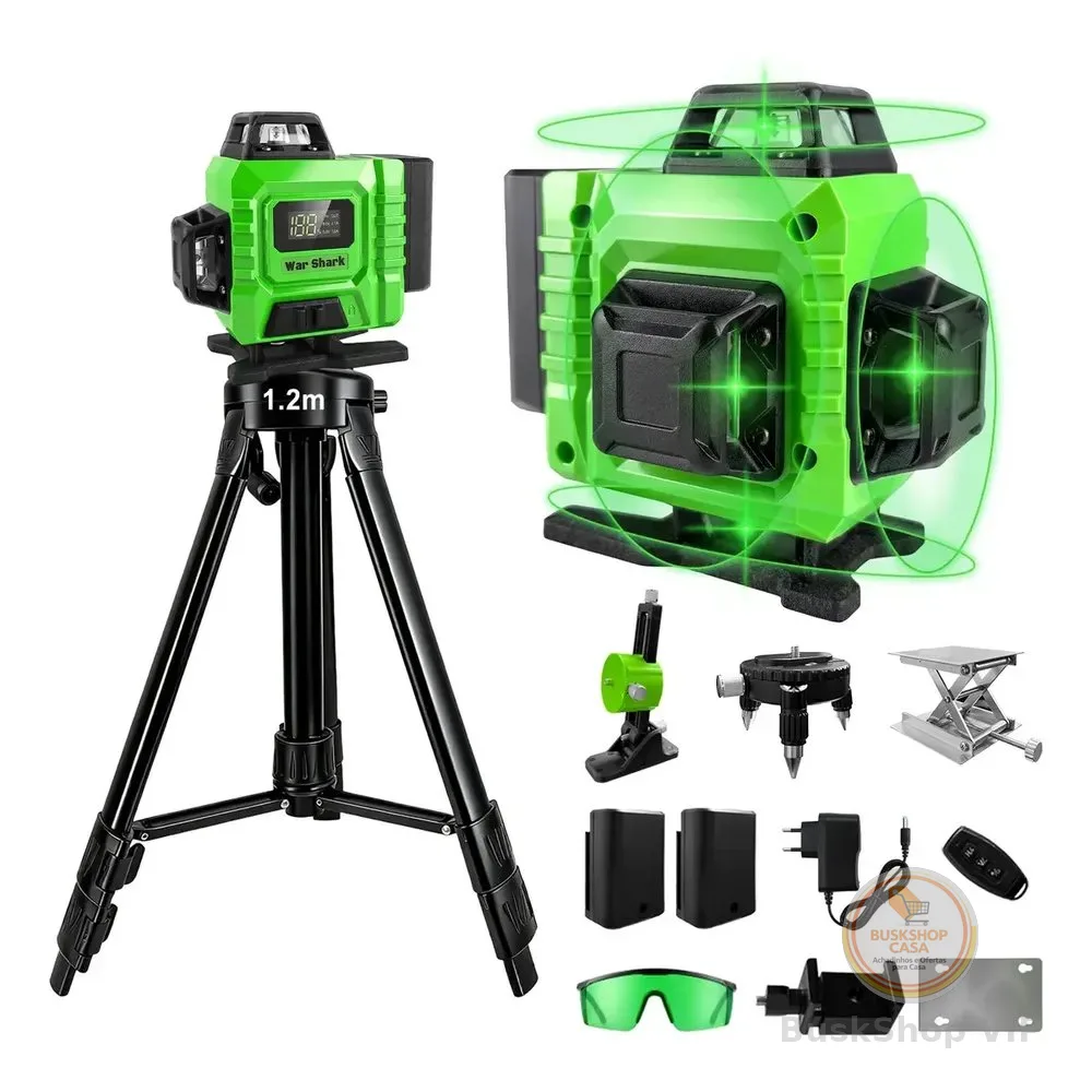 Nível Laser Verde 16 Linhas War Shark 2 Bateria+1.2m Tripé