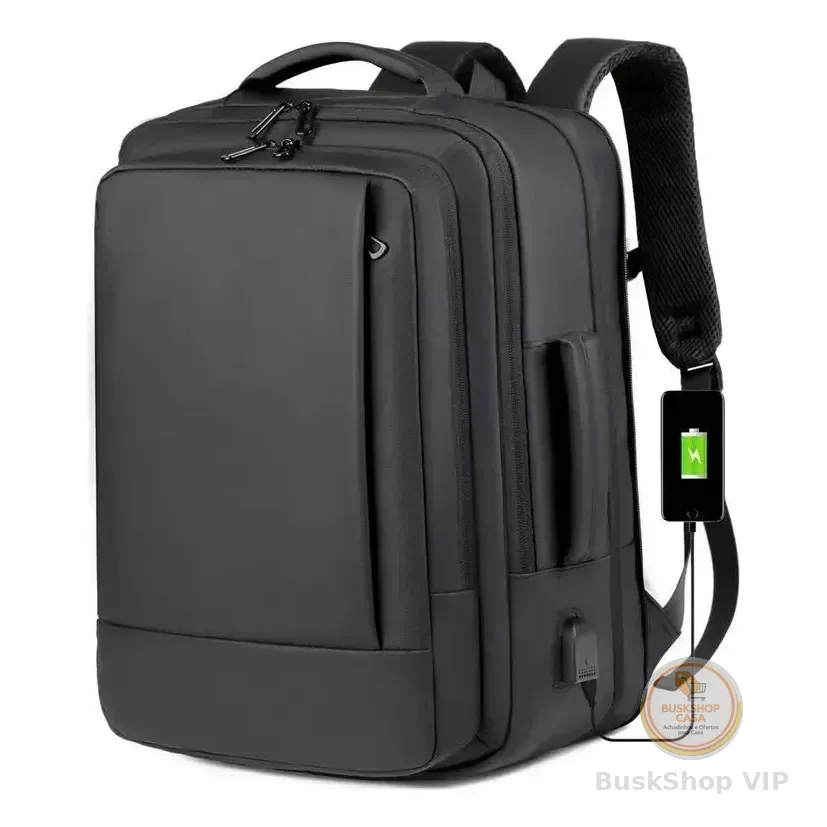 Mochila Dos Homens Com Faixa Impermeável Para Expansão Preto Liso