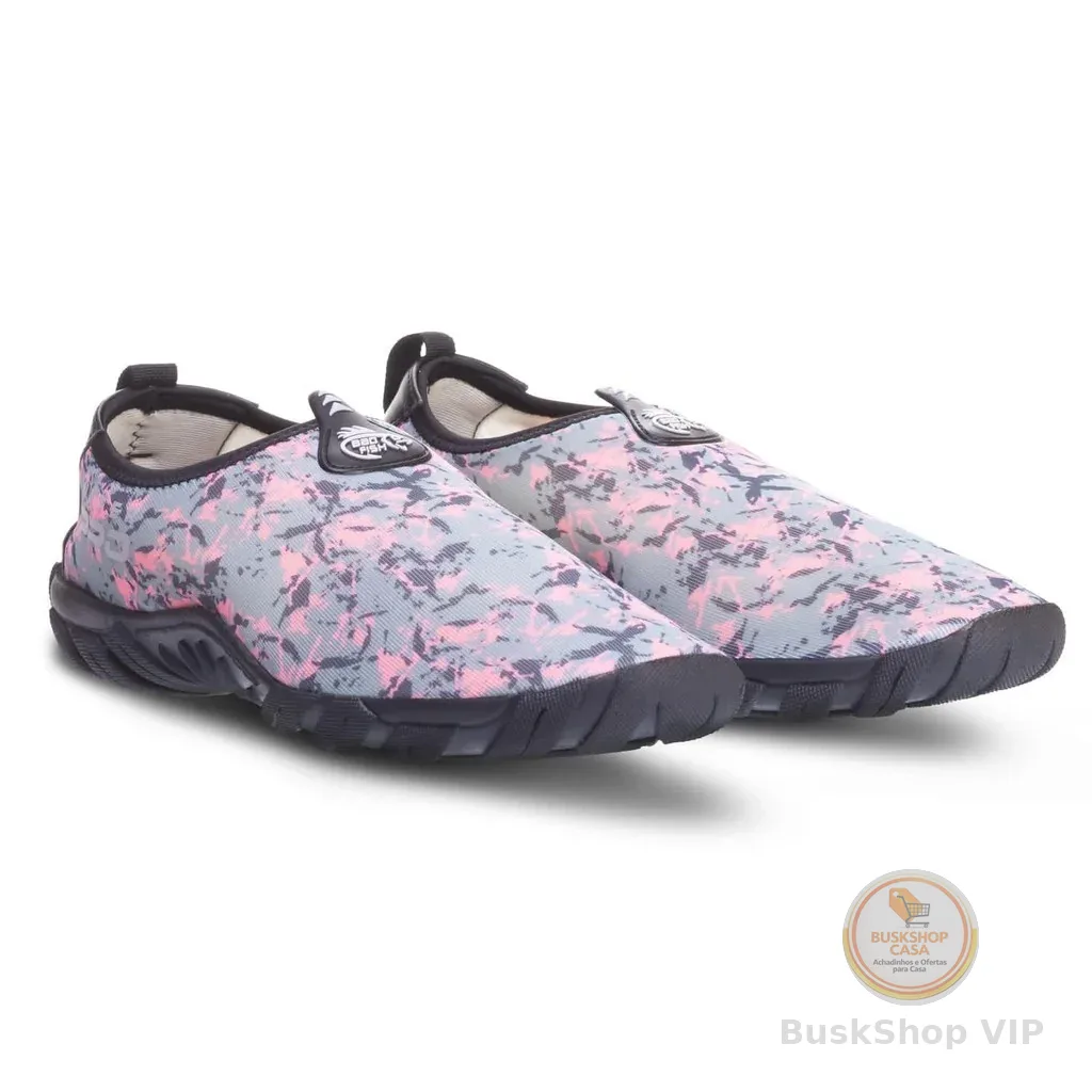 Sapatilha Aquática Esportes Pesca Camping Trilha Lazer - Bad Fish - Cinza e Rosa
