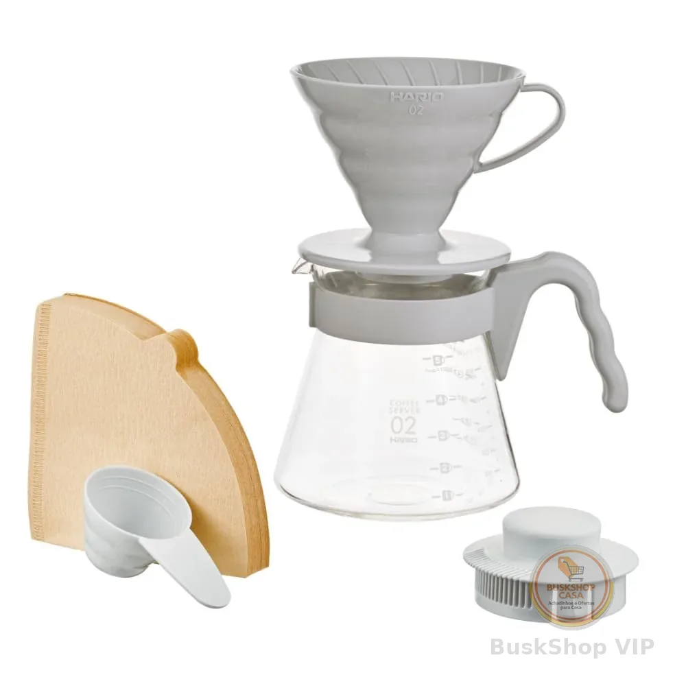 HARIO KIT V60 CINZA CLARO VIDRO E PP 1-4 XÍCARAS