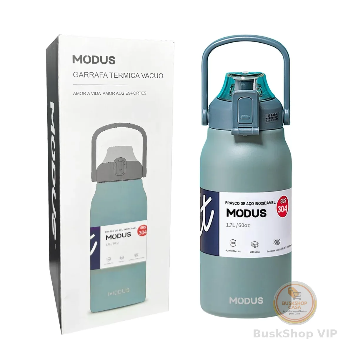 Garrafa Térmica Isolada a Vácuo De Aço Inoxidável 304 1700ML Grande Capacidade Com Canudo (Verde)