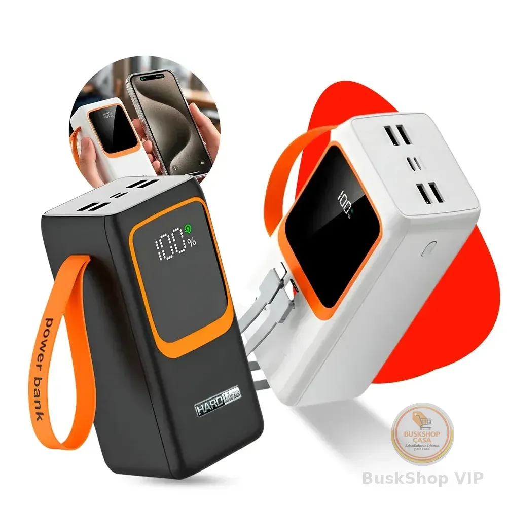 Power Bank Turbo Carregador Portátil 50.000mah Turbo 22.5w Premium Universal Rápida Carga Para Celular iPhone Xiaomi... Preto Ou Branco