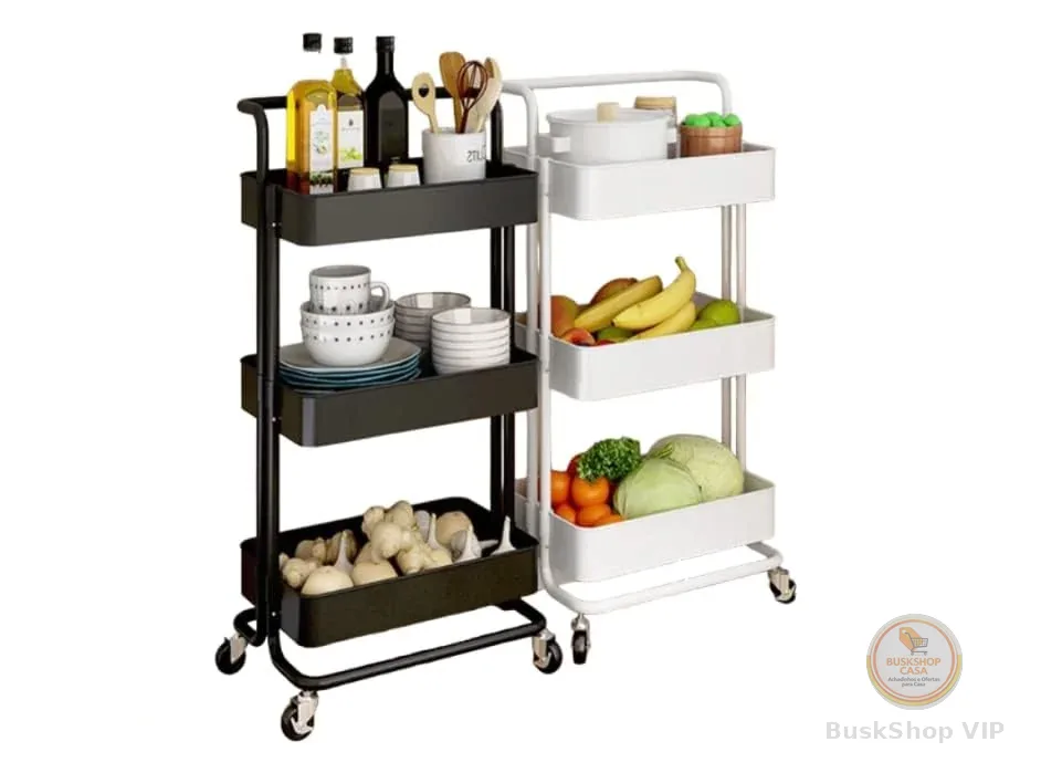 Carrinho Organizador Multiuso 3 Prateleiras Com Rodinhas/Estante/Fruteira (Preto)