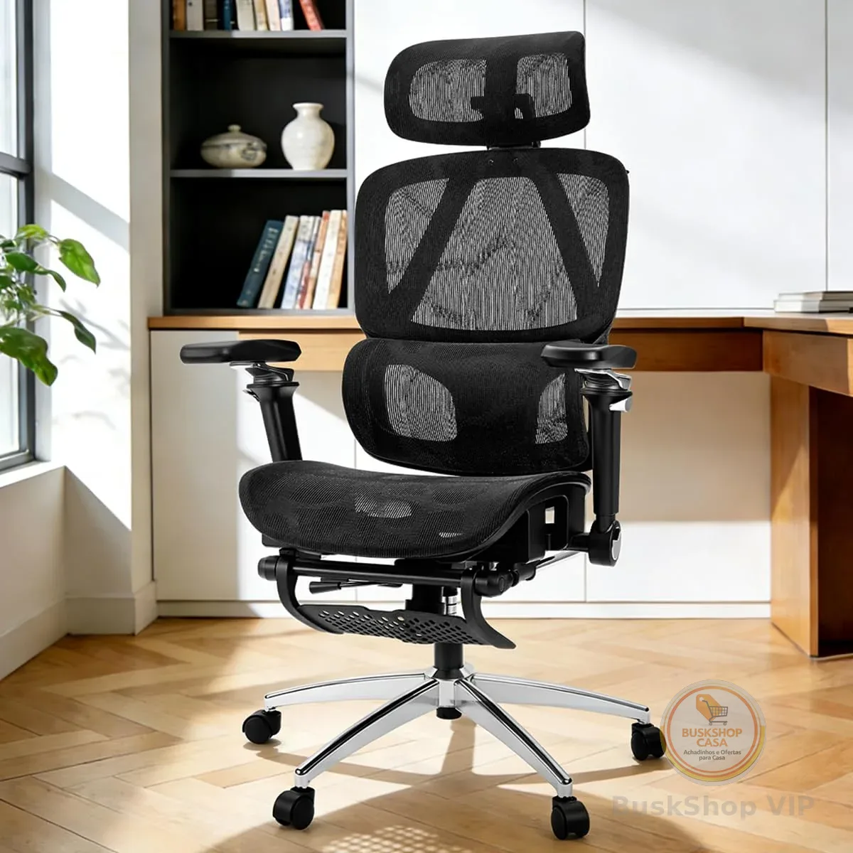 Cadeira Escritório Ergonômica Giratória, Reclinável 145° com Apoio Pés, Mesh Dragão, Braços 9D, Apoio Cabeça 8D com Cabide, Lombar Flutuante, Base Aço 150kg–Home Office,Escritório(Preto) FivDaily L800