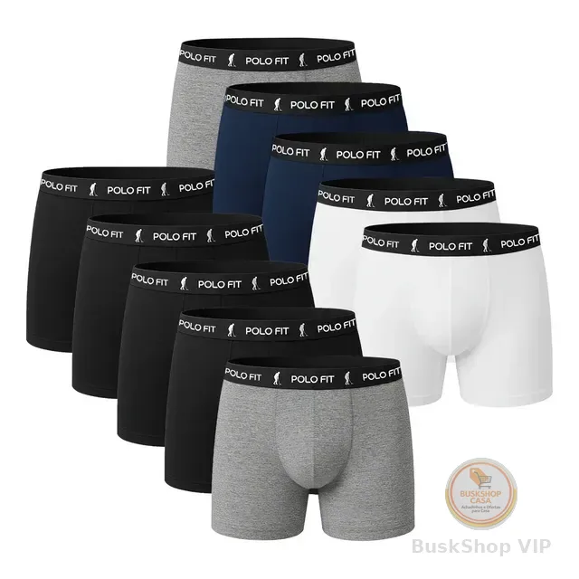 Kit 10 Cuecas Polo Fit Boxer Box Algodão Original Promoção