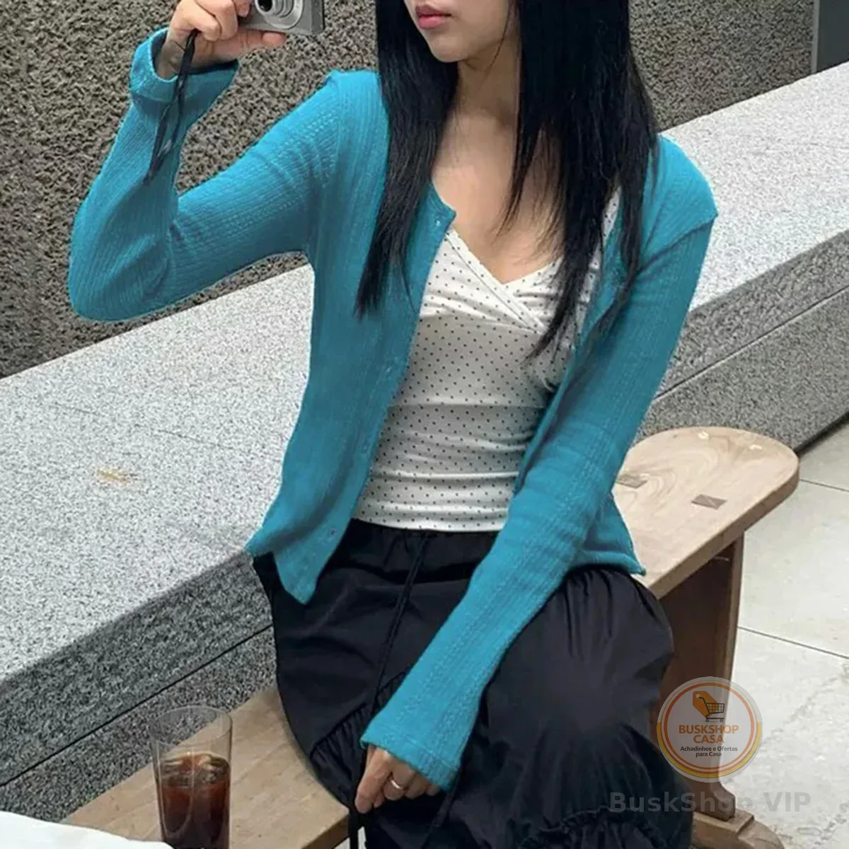 [RUOKE] Cardigã Casual de Manga Longa para Primavera/Verão, Estilo Coreano, Casaco Fino com Botões, Roupa de Rua Diária para o Dia a Dia