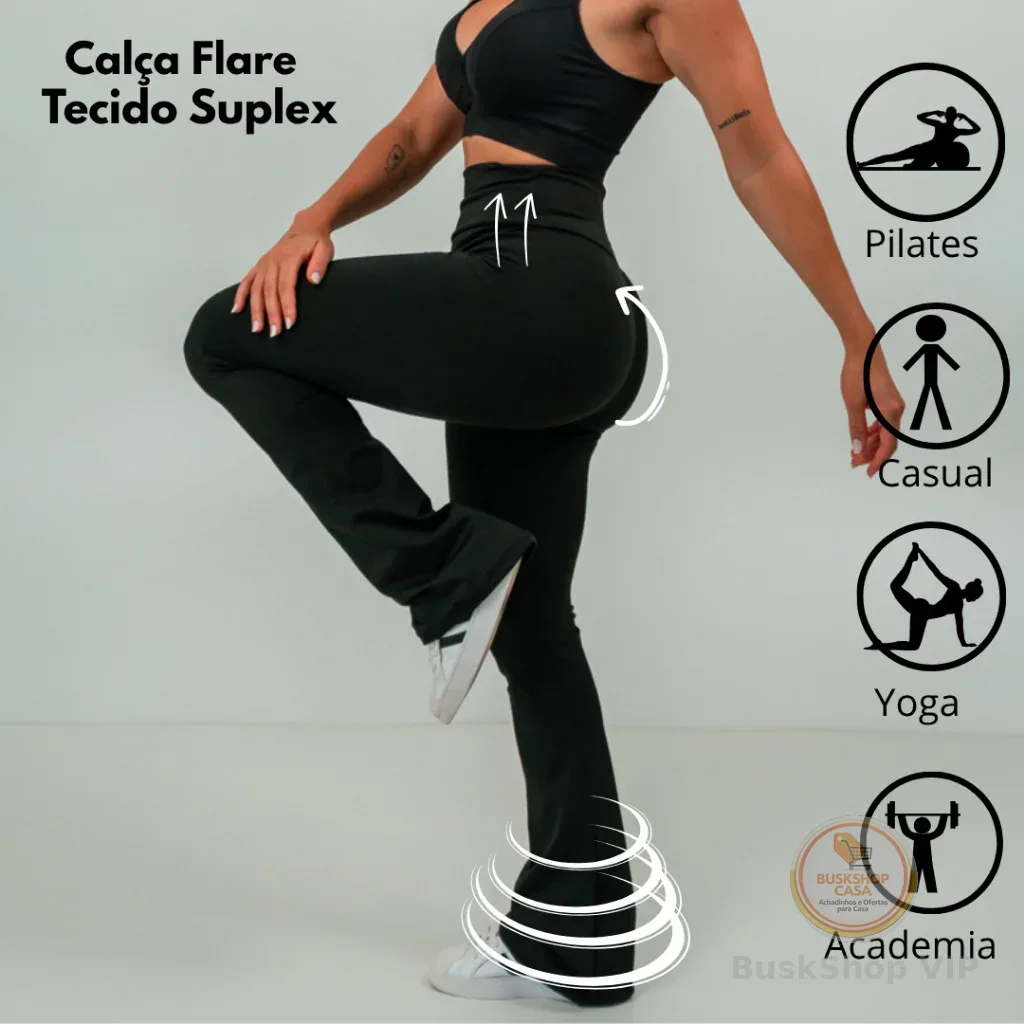 Calça Legging Bailarina Flare Modela bumbum Cintura Alta P ao GG Promoção Dia dos Namorados