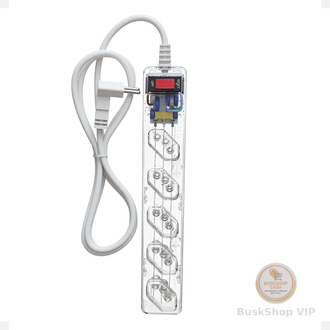 Filtro de Linha CLAMPER iCLAMPER Energia 5, 5 Tomadas, Proteção Contra Surtos Elétricos, 10A, Bivolt, Cabo 1m, Transparente