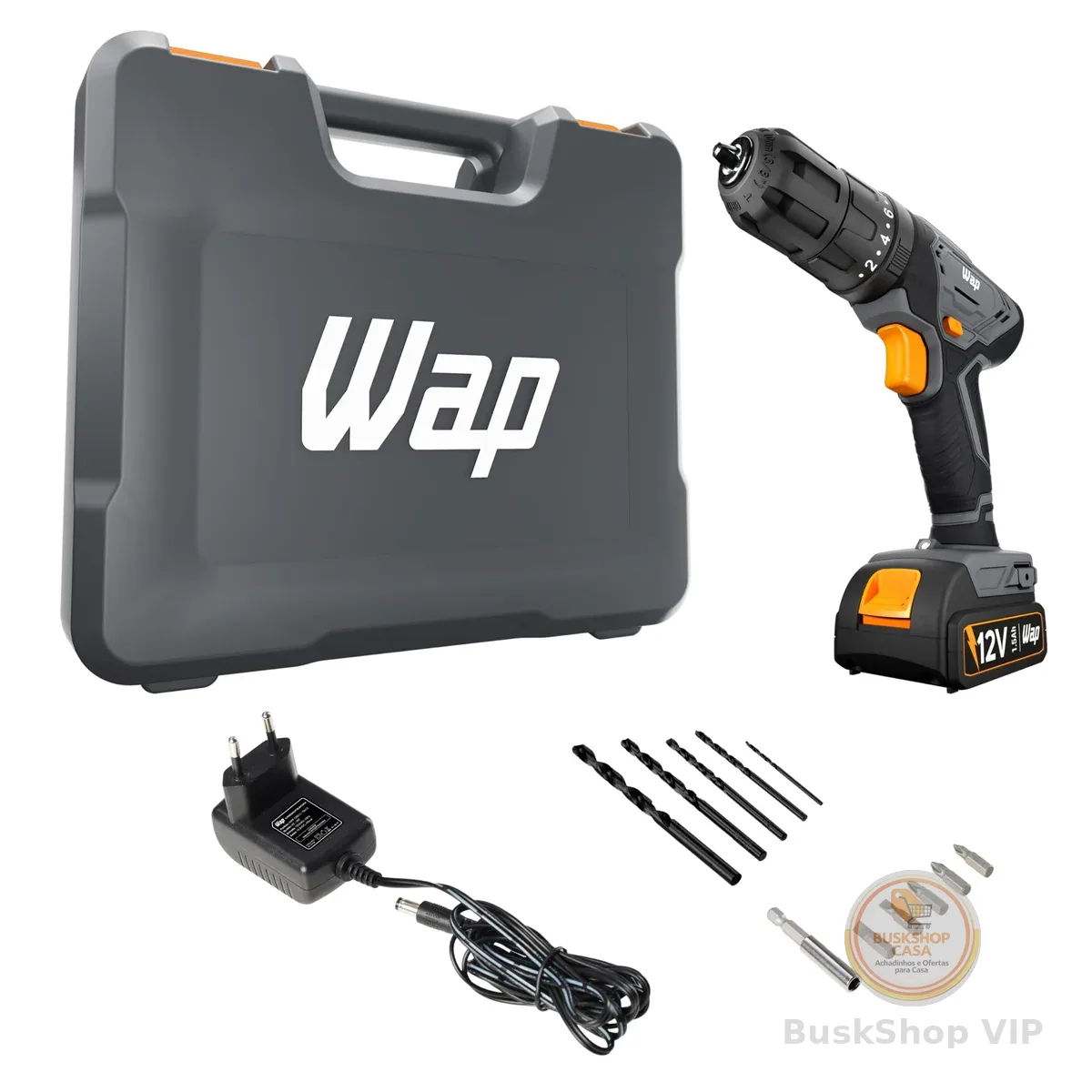 WAP Parafusadeira Furadeira de Impacto à Bateria 3/8" 12V WF 12K4.2 com 18 Níveis de Torque e Kit Acessórios e Maleta