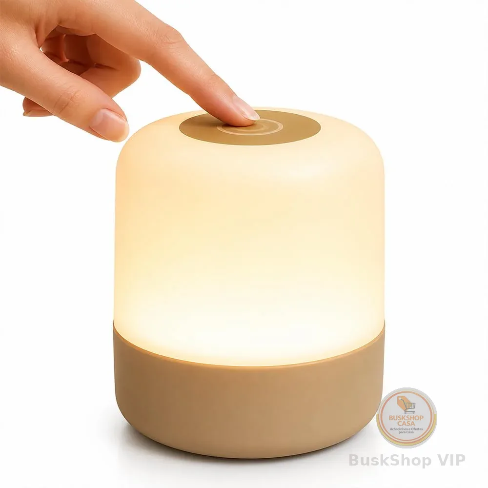 Luminária de Mesa Abajur de Cabeçeira LED Recarregável Touch Sem Fio 360° – com 3 Modos de Iluminação Ajustável para Quarto, Escritório, Estudos, Leitura e Decoração