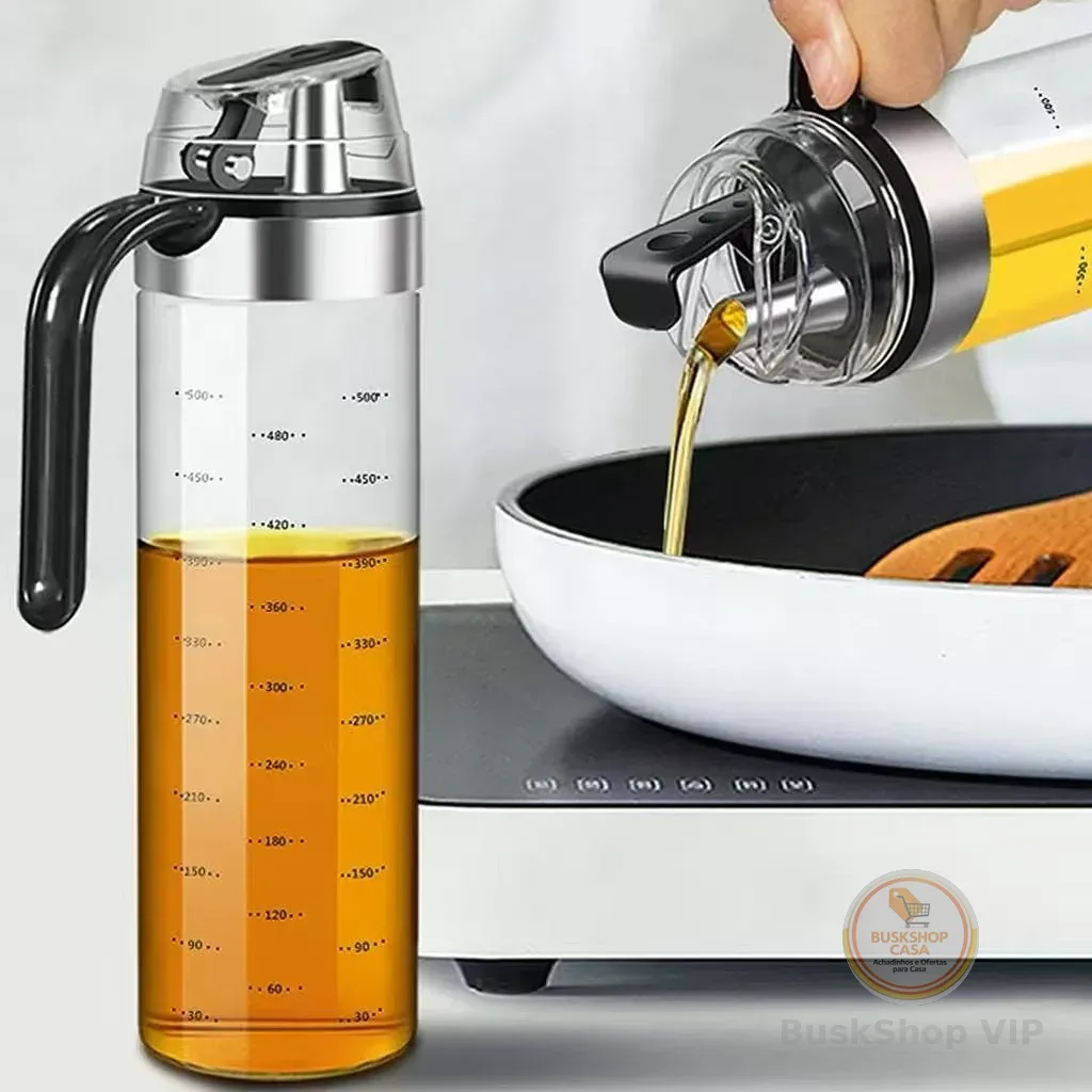 Garrafa Dispensadora de Azeite 500ml Auto Flip Cap Vidro Antivazamento para Cozinha