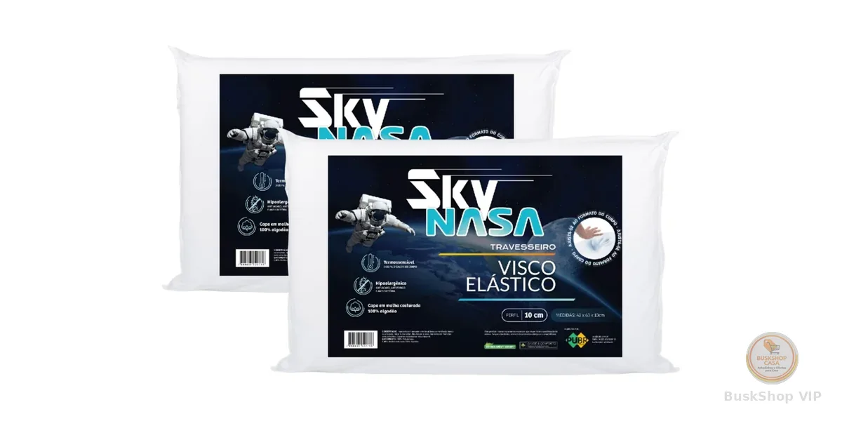 Nap Kit 2 peças Travesseiro Nasa Sky Viscoelástico Altura 10cm Visco D40 Premium Capa 100% algodão para fronhas 50x70cm - Branco