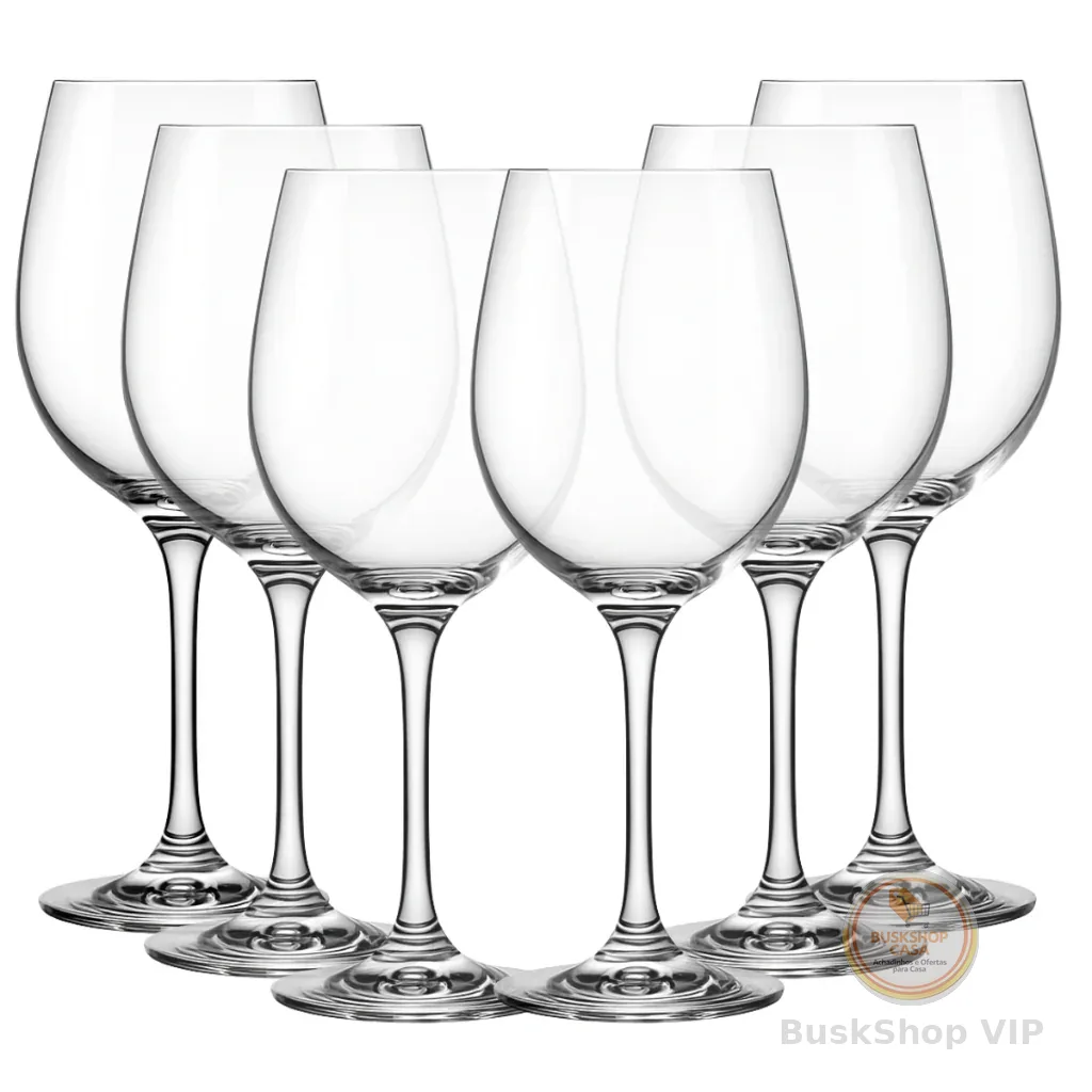 Jogo 6 Taças de Vidro Premium Resistente para Vinho e Água 465ml - Design Moderno Drink Coquetel